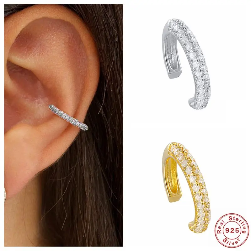 925 Sterling Silver Ear Cuff For Women 1 pcs Charming Zircon Clip On Earrings Gold earcuff Without Piercing Earrings Jewelry ear clip earrings clip earrings