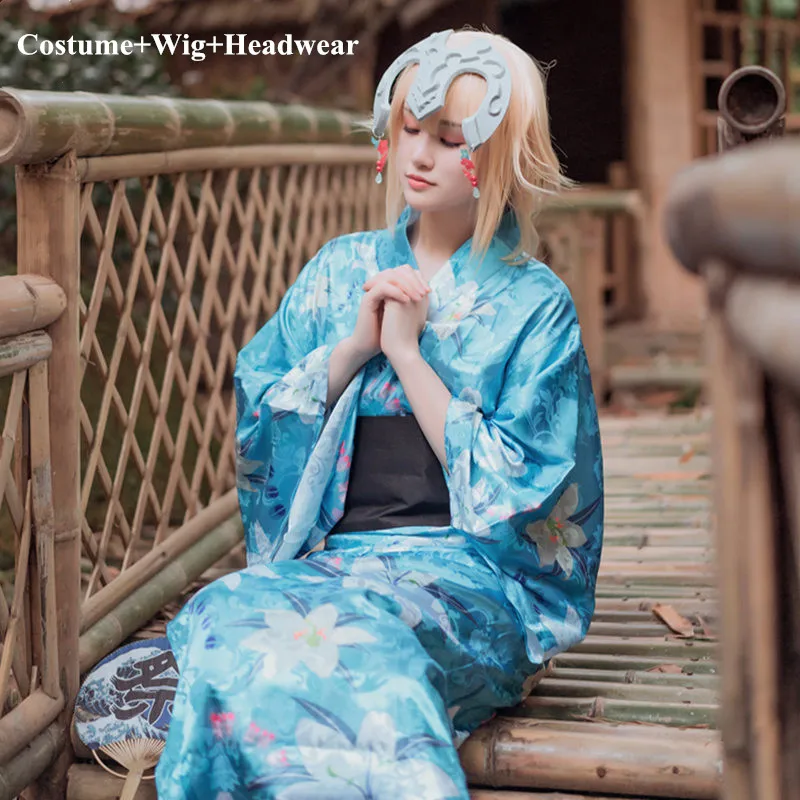 Costume Set Аниме одежда Fate Grand Order Jeanne D'Arc Косплей Костюм альтер юката кимоно платье костюмы на Хэллоуин для женщин вечернее платье - Цвет: Costume Set