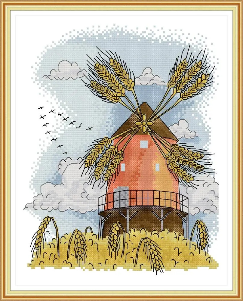 Joy Sunday Four seasons windmill FA045FA046FA047FA048 Counted and Stamped Home Decor Spring Summer Autumn Winter Cross Stitch