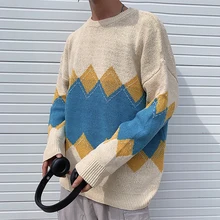 Autumn Sweater Men Fashion Contrast Color Casual Knit Sweaters Men Streetwear Loose Long-sleeved Pullover Sweter Clothes M-2XL Autumn Sweater Men Fashion Contrast Color Casual Knit Sweaters Men Streetwear Loose Long-sleeved Pullover Sweter Clothes M-2XL