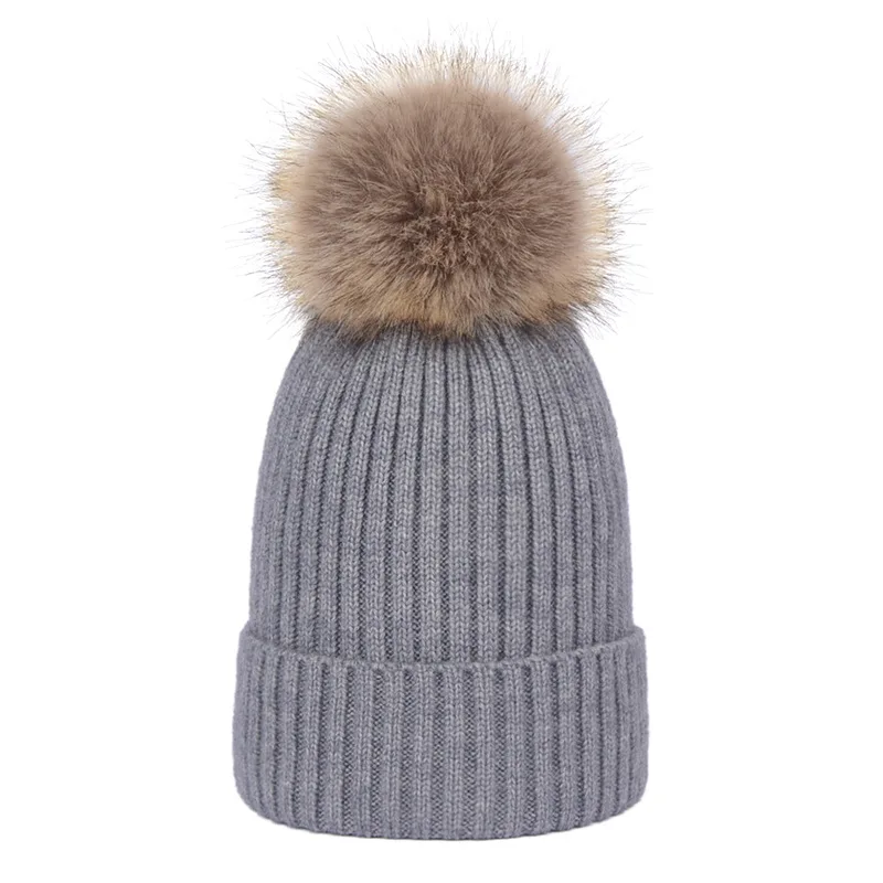 Dark gray Girita, женская вязаная шапка, Skullies, зимние шапки, флисовые вязанные крючком шапки, меховые женские теплые шапки с помпоном - Цвет: Dark gray