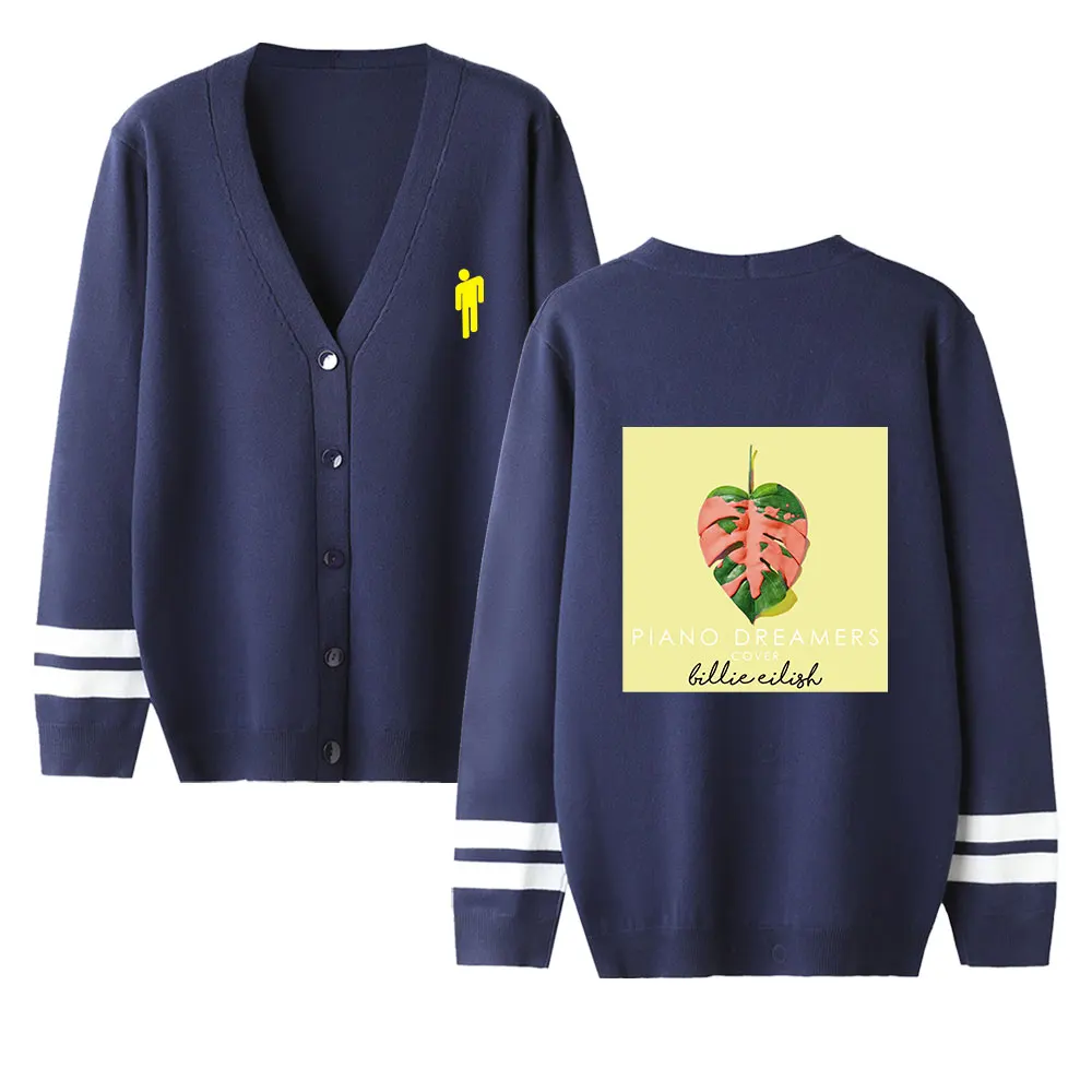 

2019 Men/Women Unisex Stylish Casual Comfortable Fit Cardigan Sweater Shawl Collar Soft Fabric Navy blue Billie Eilish Printing