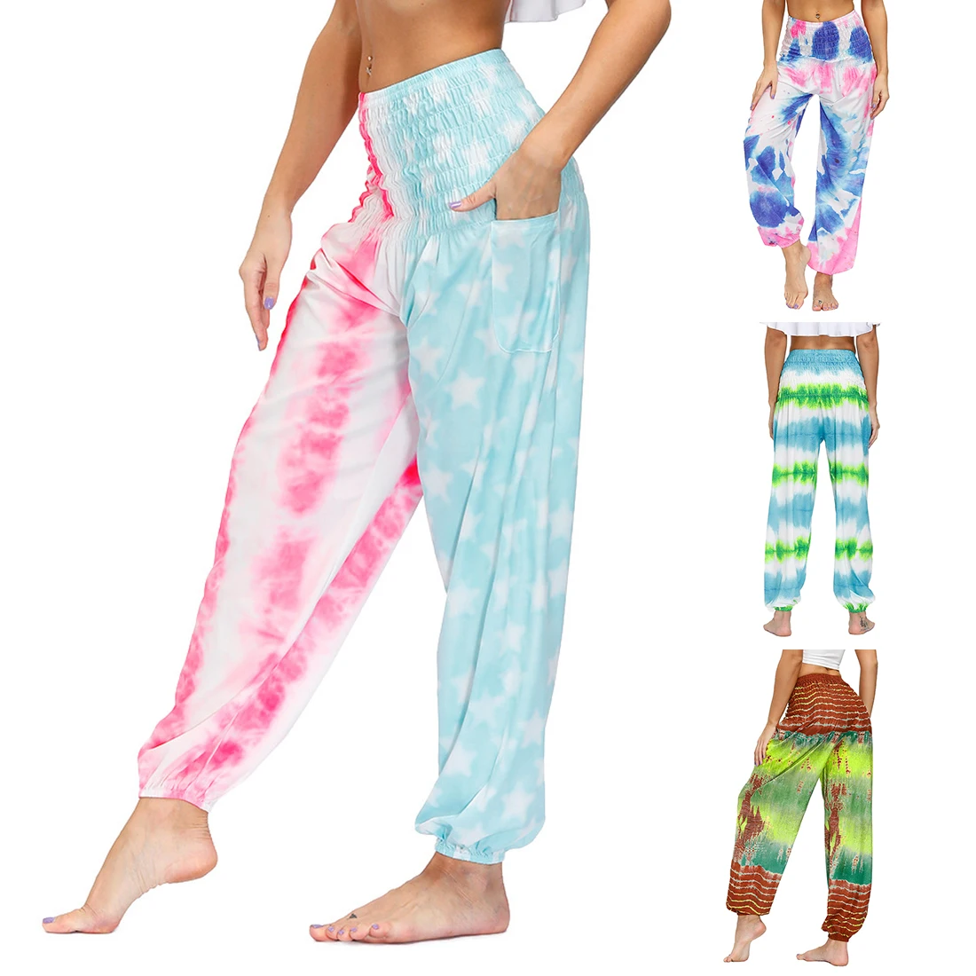

2020 Womens Loose Yoga Pants Fashion Boho Print Wide Leg Trousers Stretch Loose Palazzo Long Trousers Sweatpants Running Fitness
