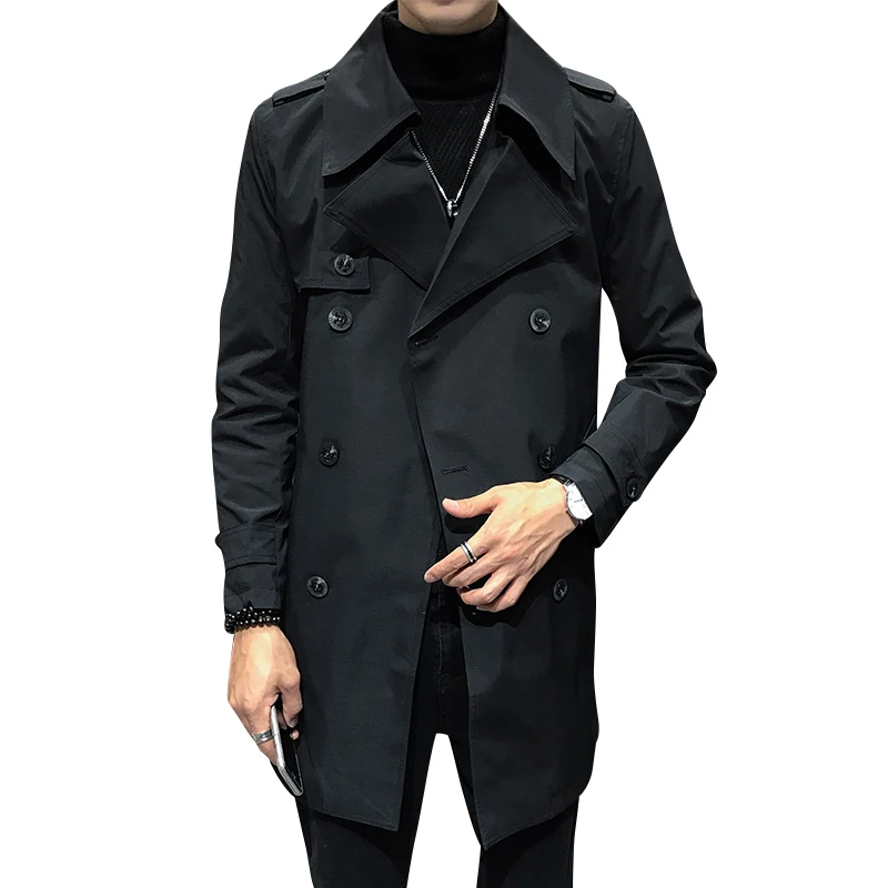 Mens Double Breasted Trench Coat Mens Off White Trench Coats British Long Jackets English Cloak Classic Windbreaker Elegant
