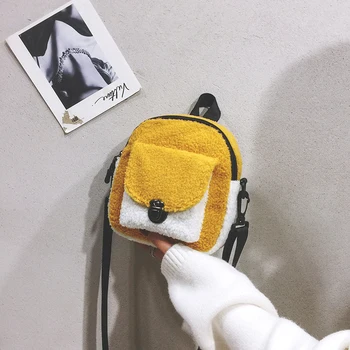 

Kawaii Japanese Cute Bag Yellow Pink Faux Fur Mini Shoulder Bag Makeup Bags for Girl Hot Sale Women Handbag Kpop Designer Bag