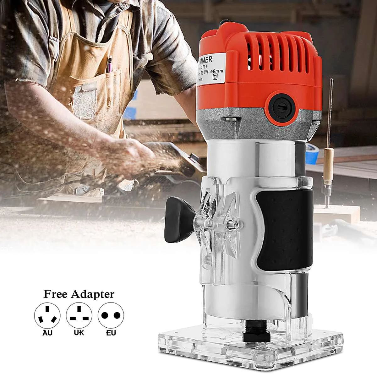 800W 30000RPM Woodworking Electric Trimmer Wood Laminate Router 6.35mm Small Copper Motor Carving Machine Woodworking DIY Tools