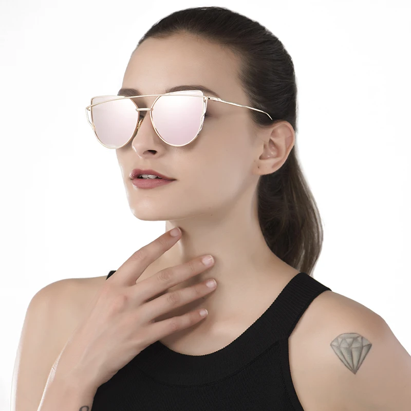 W& E Новая мода кошачий глаз солнцезащитные очки женские зеркальные отражающие Роскошные брендовые дизайнерские оправа из металлического сплава UV400 линзы ретро солнцезащитные очки