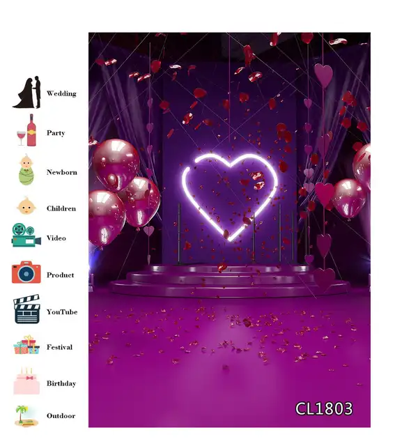 Valentines Day Indoor Purple Photo Backdrop Heart Shaped Lamp Red