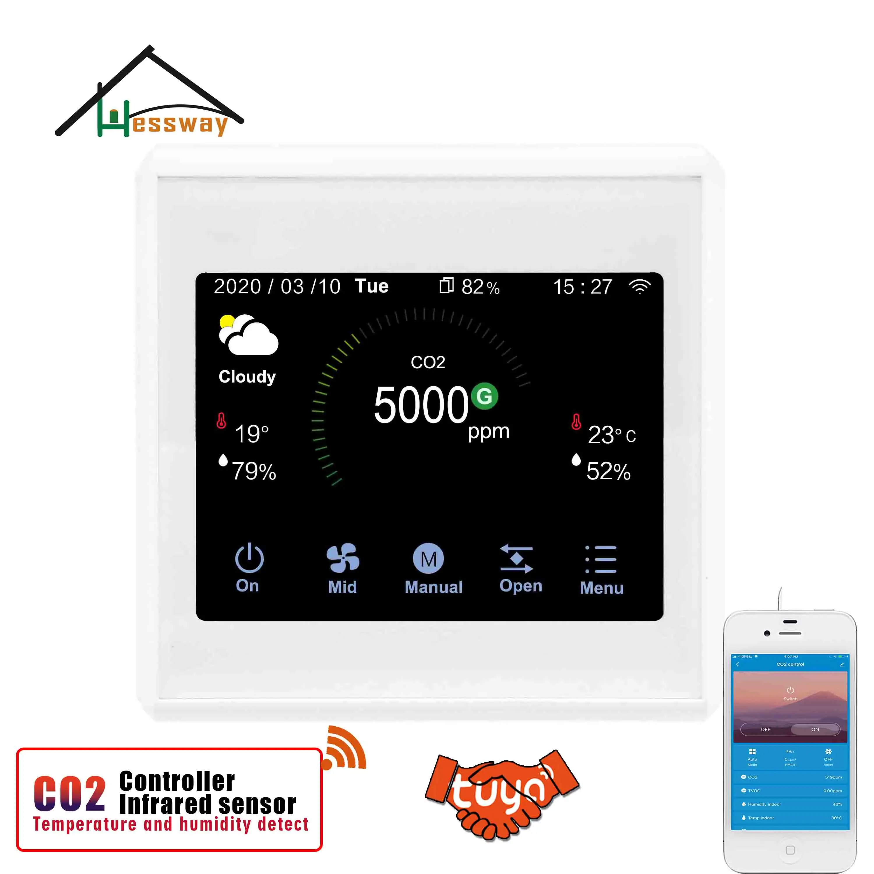 Датчик воздуха HESSWAY TUYA 3 в 1 с Wi-Fi CO2 детектор температуры и влажности диоксида