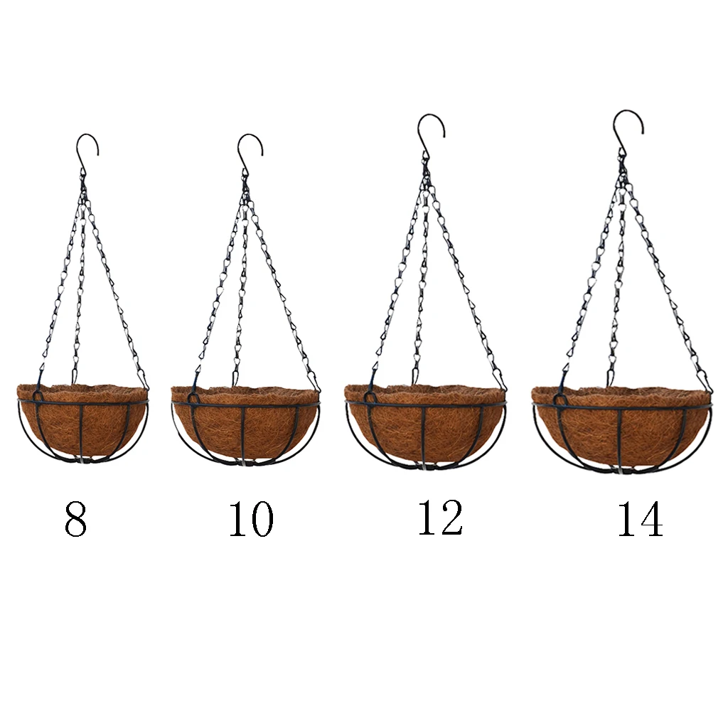 Hanging Coconut Basket Planter Flower Pot Back Black Metal Frame Hanger