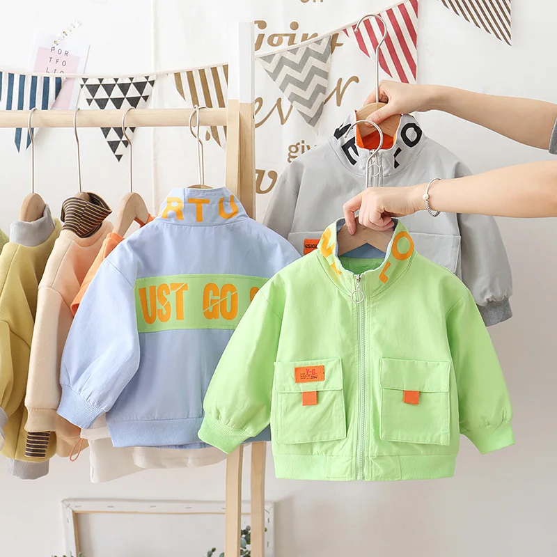 

Korean-style 2020 Spring And Autumn New Products Children Pocket English Lettered Stand Collar Zip-up Jacket Single Blouse