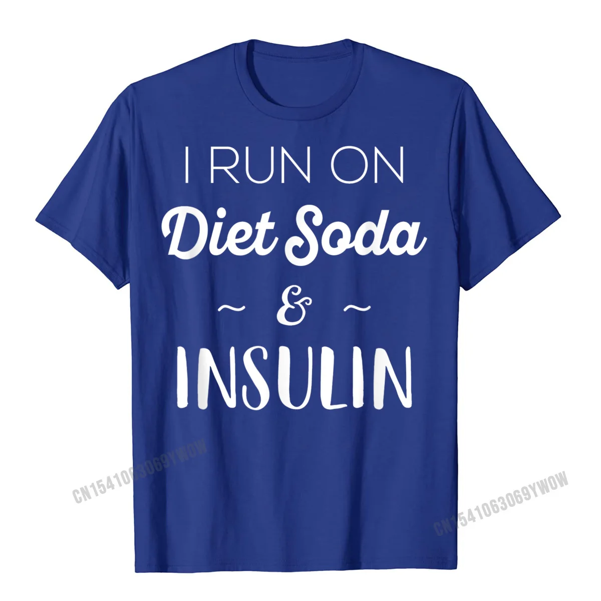 Casual Cheap Men T-shirts Round Neck Short Sleeve 100% Cotton Tops Tees Funny Tops Shirts Top Quality Funny Diabetic Gifts Men Women I Run On Diet Soda Insulin T-Shirt__560 blue
