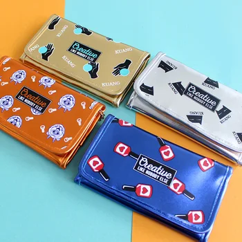 

Carton Printing Female Messenger Bag Summer Creative Funny PU Women's Chain Shoulder Bag Three Fold Wallet Bag Phone Bag
