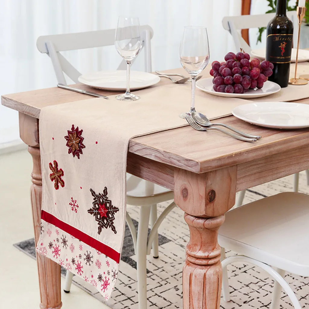 Christmas Cotton And Linen Snowflake Table Flag Restaurant Tablecloth christmas decorations for home navidad dropshipping#20