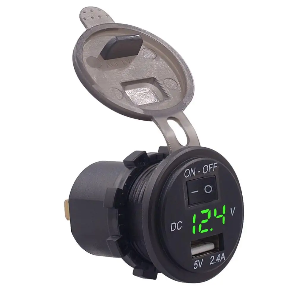 Авто Цифровой вольтметр 12 в водонепроницаемый Вольт Калибр метр USB зарядное устройство для мобильного телефона с переключателем управления