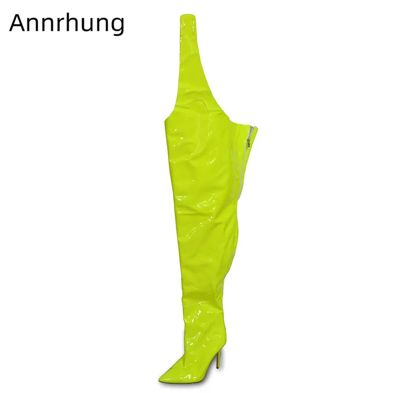 

Candy Color Patent Leather Long Boots Women Sexy Pointy Toe Thin High Heel Thigh High Boots Fashion Pants Boots Bling Long Botas
