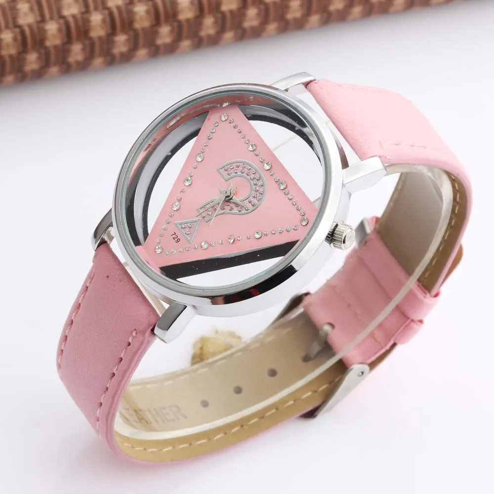 Women Watches Fashion Triangle Transparent Quartz Wristwatches Leather reloj mujer