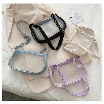 

2020 Summer Transparent Clear Woman Bags Causual PVC Shoulder Candy Bag Chain Handbag for Women Mini Female Axillary Pouch