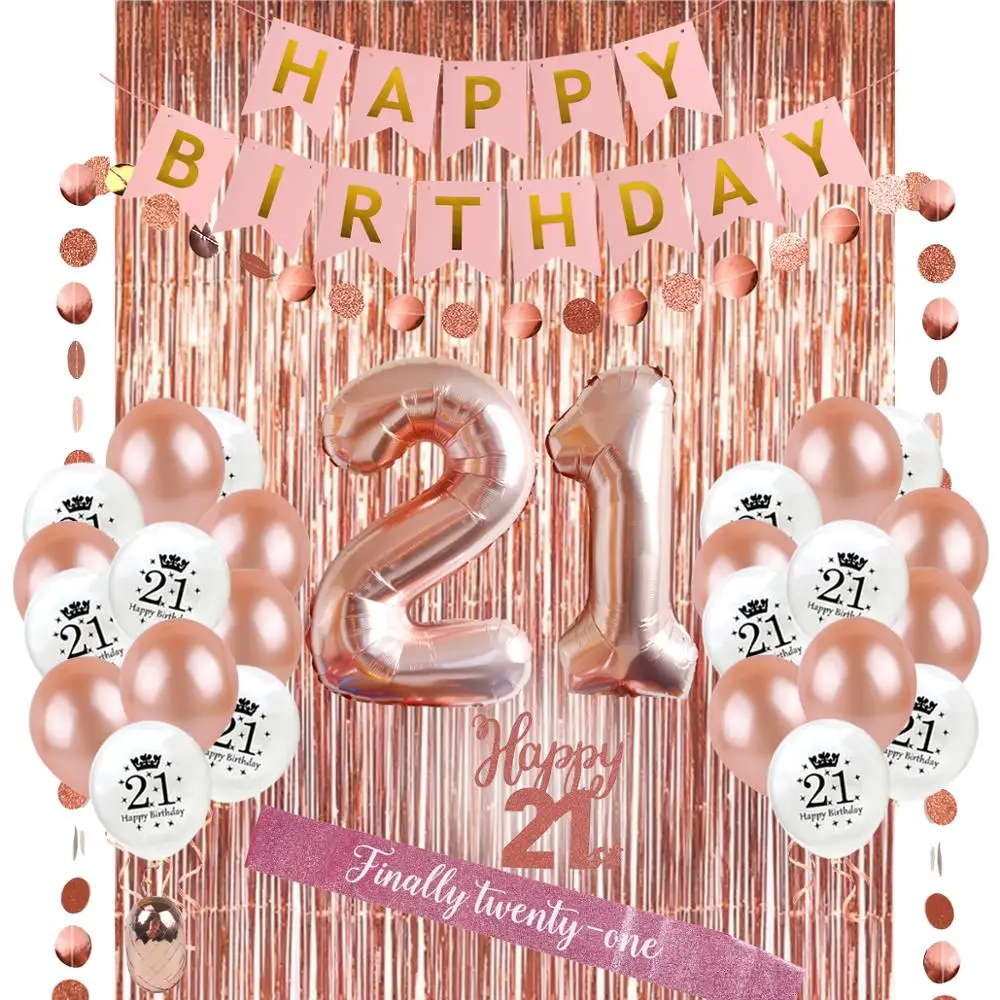 QIFU Rose Gold 21st Birthday Decor Set 21 Years Old Party Supplies 21 Birthday Balloons Banner Happy Birthday Party Decor Adult QIFU Rose Gold 21st Birthday Decor Set 21 Years Old Party Supplies 21 Birthday Balloons Banner Happy Birthday Party Decor Adult