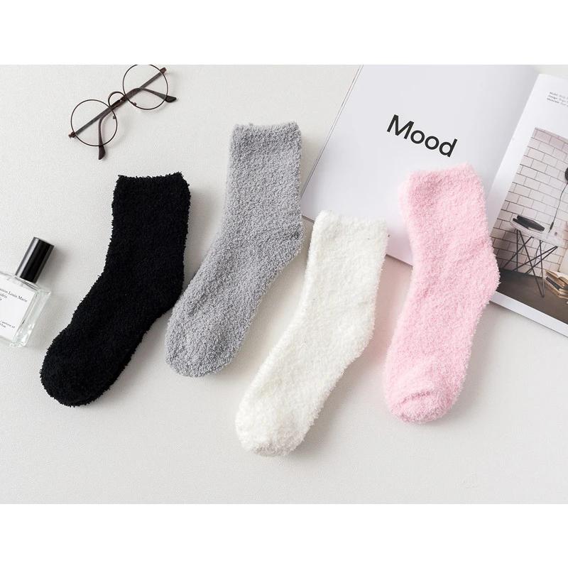 Женские носки коралловые бархатные носки зимние толстые теплые носки однотонное полотенце носки ярких цветов, носки для девочек, мягкие длинные носки, 1 пара