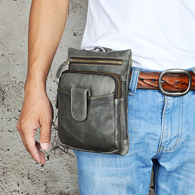 grey 2 Оригинальная кожаная мужская повседневная модная сумка через плечо Mochila, дизайнерская мужская поясная сумка, сигаретный мешочек для таблеток 6549-c - Цвет: grey 2