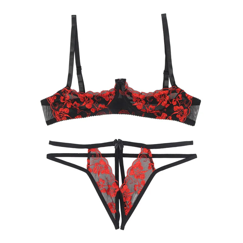 Red Bra Set Ohyeahlady Новое поступление кружевной Цветочный Fantasia Giyim Seksi прозрачный открытый бюстгальтер пикантное белье Комплект выдалбливают Купальник лоскутный комплект LJ8435 - Цвет: Red Bra Set