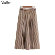 Vadim Женская шикарная юбка миди с принтом, с поясом, дизайн, молния сзади, офисная одежда, Женская Повседневная модная базовая юбка до середины икры, BA840