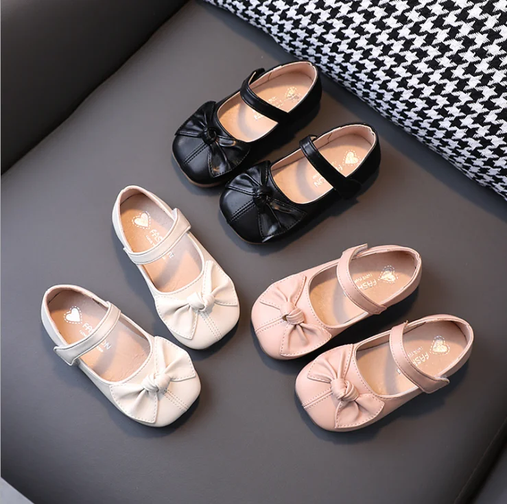 Korean Style Cute Girls Shoes New Sweet Bow Pearl Princess High Quality 3-12 Years Kids Soft Sole Flat Four Seasons |