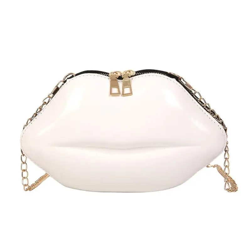Форма губ сумки из ПВХ Твердые молнии сумка через плечо телефон монета Сумка вечерняя Вечеринка клатчи Bolsas Feminina Saco - Цвет: Белый