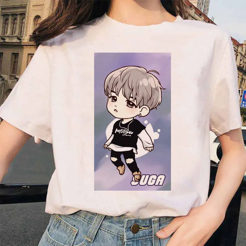 Harajuku JIN SUGA J HOPE JIMIN V JUNGKOOK футболка bangtan для мальчиков женская футболка в Корейском стиле больших размеров kpop женская футболка ulzzang - Цвет: white