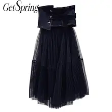 Getвесенняя женская джинсовая юбка в стиле пэчворк, сетчатая юбка с высокой талией, плиссированные длинные черные юбки, необычные сексуальные юбки, осень-весна