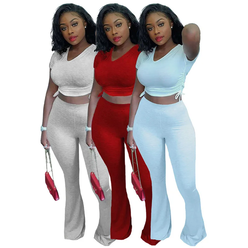 

2020 Autumn Women's Suit Solid Color Pleated Shirt Big Horn Pants Two-Piece Hot Selling European and American Women's Clothing