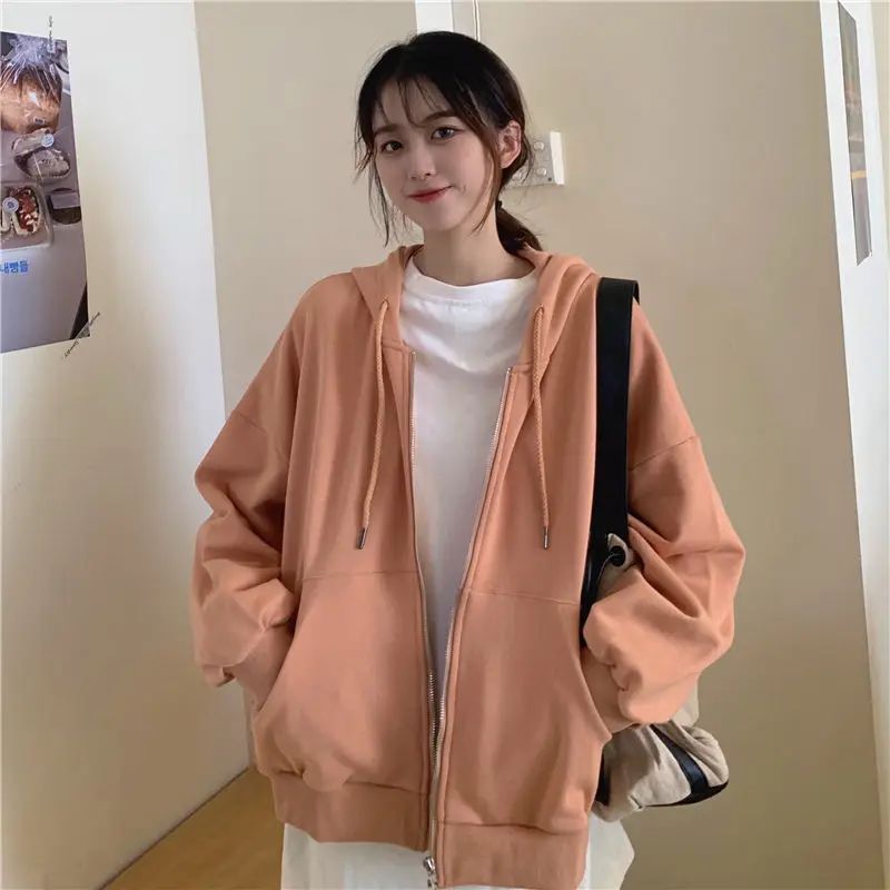 Zip Up Sweatshirt Spring Summer Jacket Clothes oversize Hoodies thin Women plus size Vintage Pockets Long Sleeve Pullovers Gray | Женская