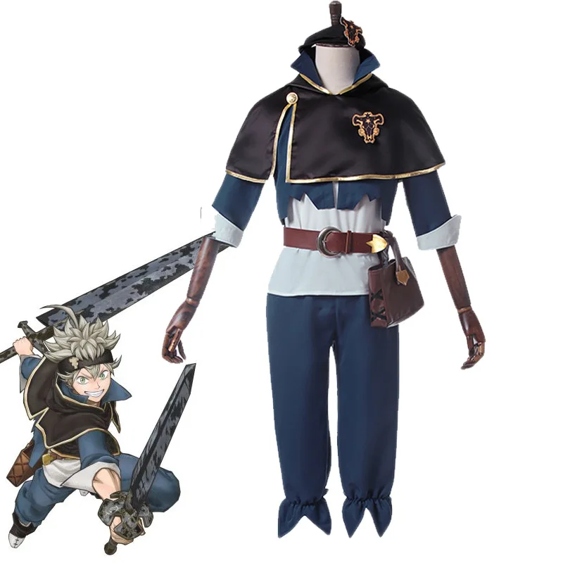 

Anime Black Clover Asta Yuno Cosplay Costume Emperor Asta Uniform Tops Pants Cloak Bag Full Outfit Set Men Halloween Clothes