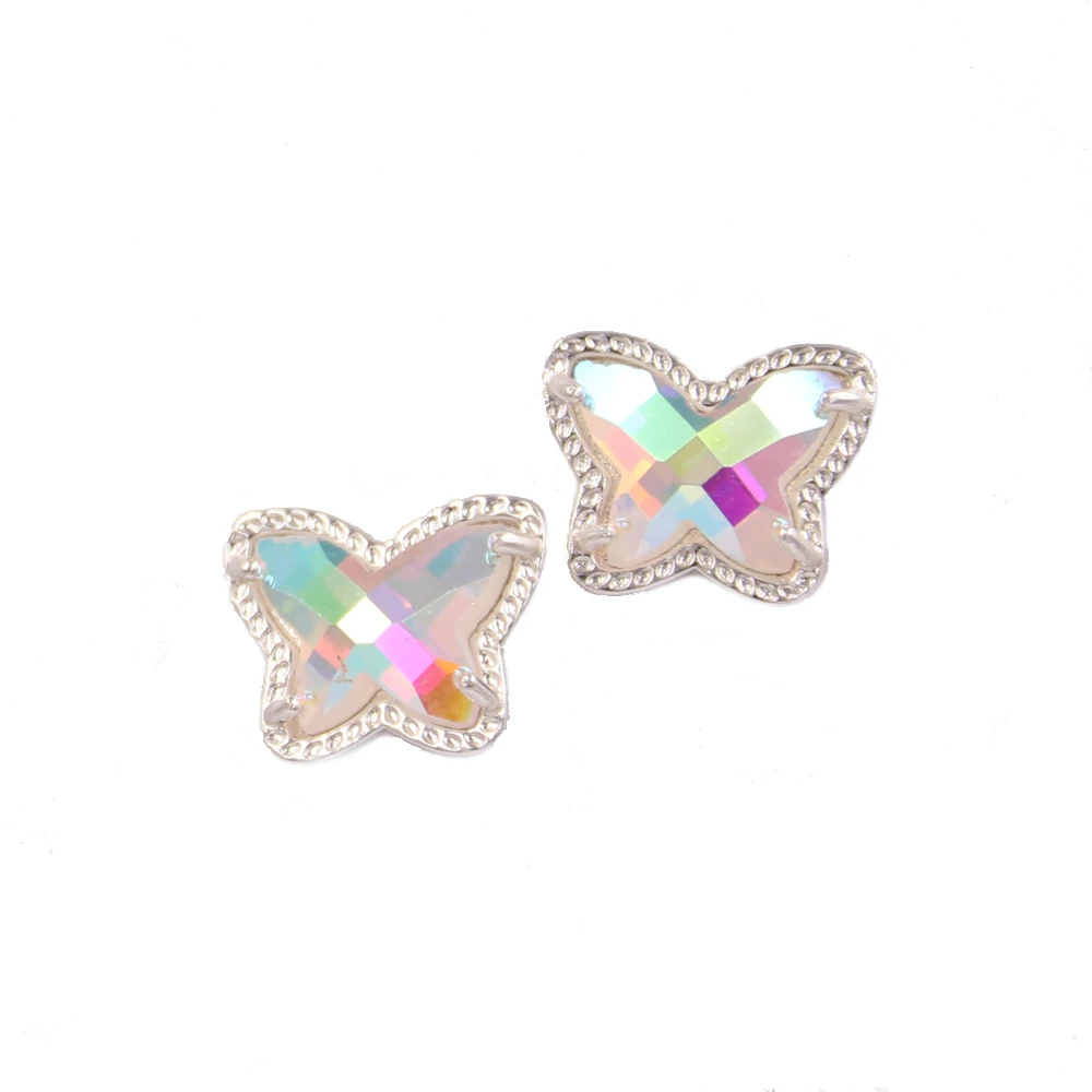 

High Quality Multicolor Small Butterfly 3D Resin Geometric Bling Bling Glitter Mini Druzy Stud Earrings for Women