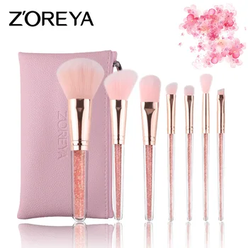 

7pcs Pink Crystal Professional Makeup Brushes Set with PU Bag Soft Synthetic Hair Powder Foundation Eye Make Up Brush