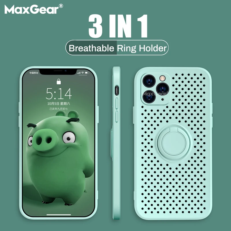 iphone 11 Pro Max phone case Breathable Cooling Hollow Case For iPhone 12 Mini 11 Pro XS Max X XR 7 8 Plus SE2 Soft Silicone Magnetic Ring Holder Strap Cover iphone 11 Pro Max wallet case