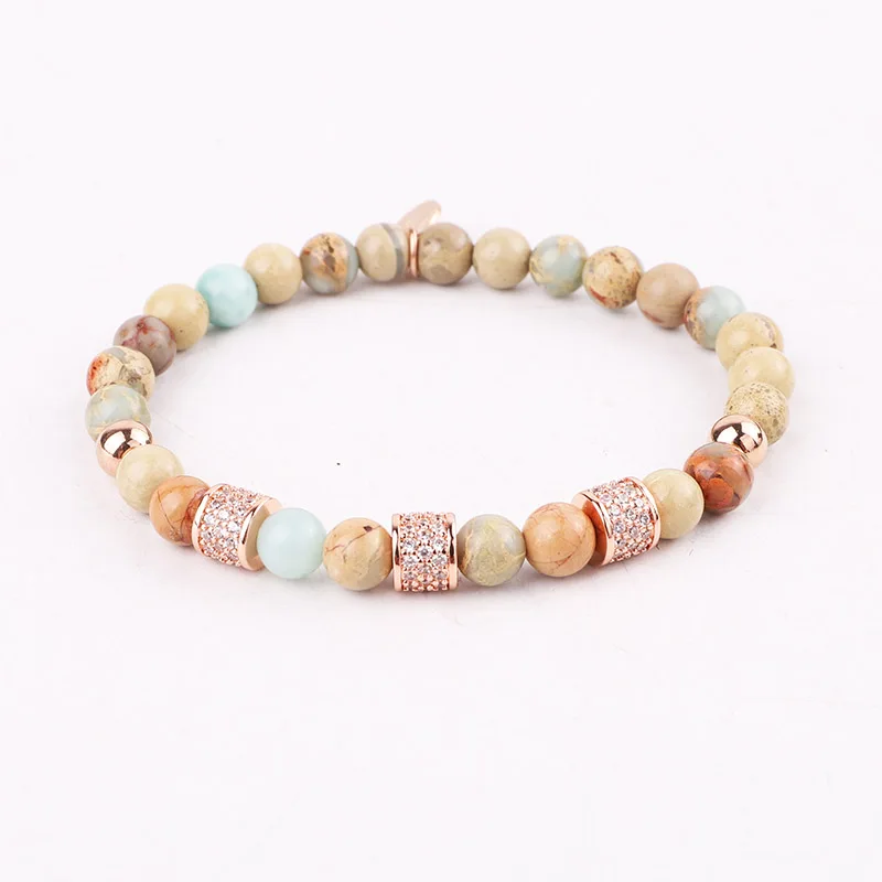 New Fashion Natural Stone Beaded CZ Pave Ball Charm Elastic Beads Bracelet For Women Jewelry Gift - Image 4