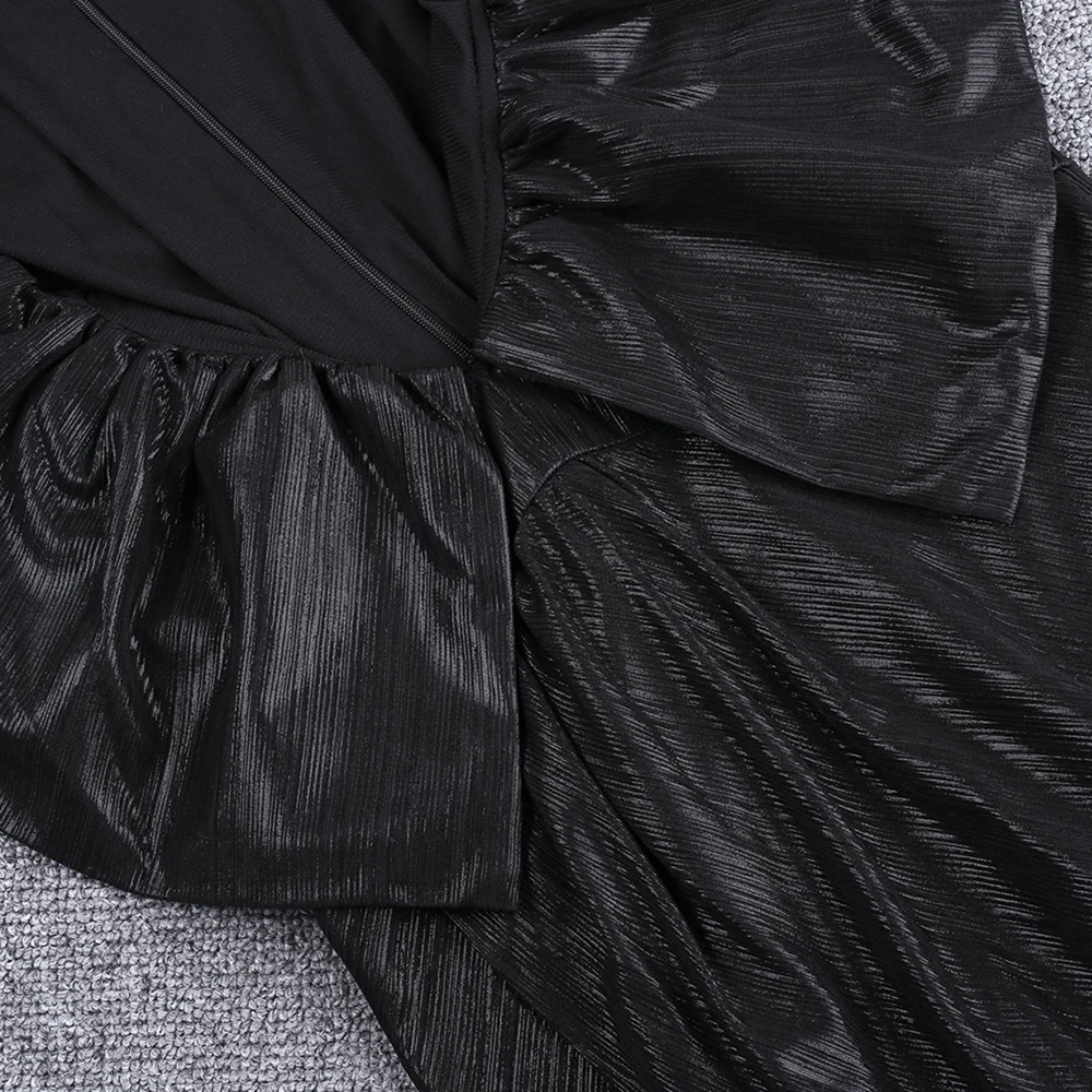 Ocstrade черный V шеи без рукавов Мини преувеличенные Bodycon платье HI1054-Black