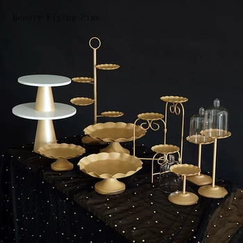 

Direct champagne color dessert rack wave side cake plate long table layout props wedding party ceremony wrought iron cake rack