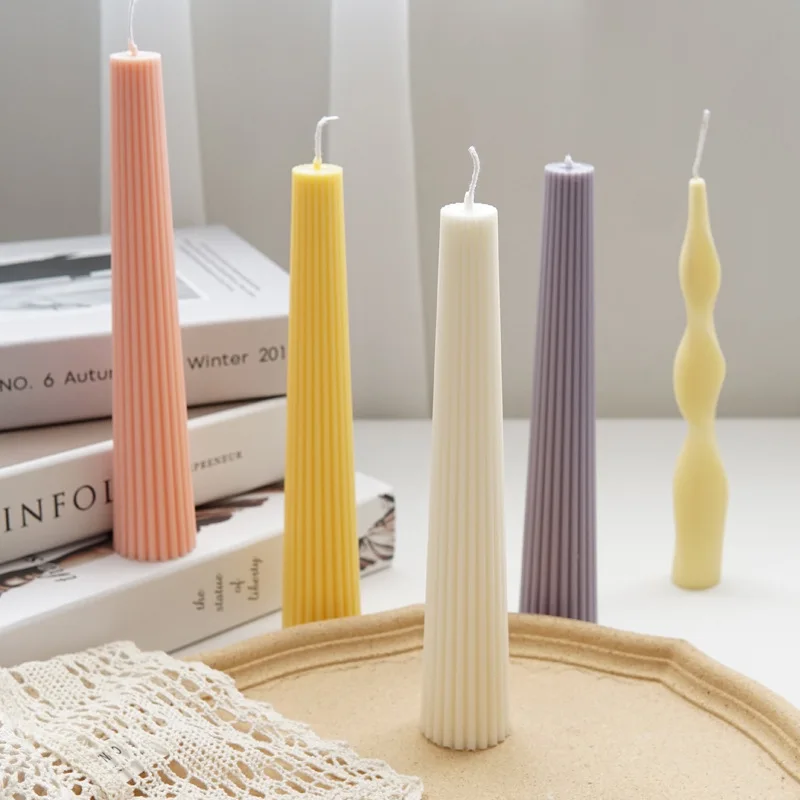 New Long Pole Stripe Candle Molds Plastic Pillar Candle Making Molds DIY Long Rod Wedding Family Party Decoration Candle Mold 3