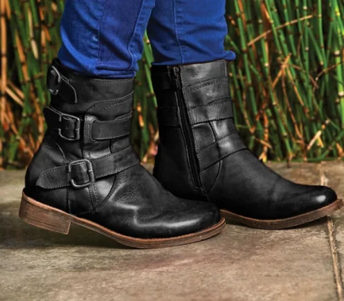 Женские ботинки до середины икры; chaussure boots; Винтажные ботинки-гладиаторы из искусственной кожи на низком каблуке; matin; женская обувь размера плюс; zapatos mujer sapato; H797 - Цвет: black