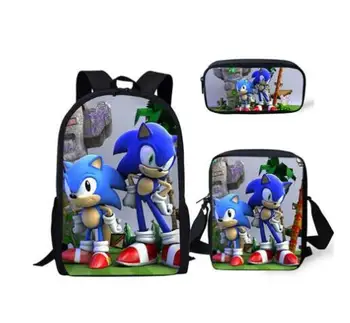 

New Fashion 3PCs Set Backpack Cartoon The Sonic Pattern School Bags Students Book Bags Backpack