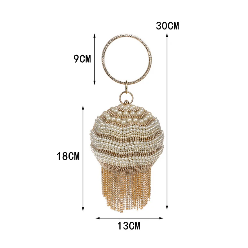 Ball Diamond Tassel Women Party Metal Crystal Clutches Evening Wedding Bag Bridal Shoulder Handbag Wristlets Clutch women handbag