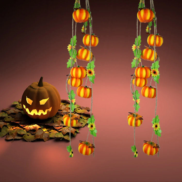 

Halloween Decor Simulated Pumpkin Stringed with Leaf Halloween Home Garden Party Bar Hanging Decor Pumpkin Stringed Decor