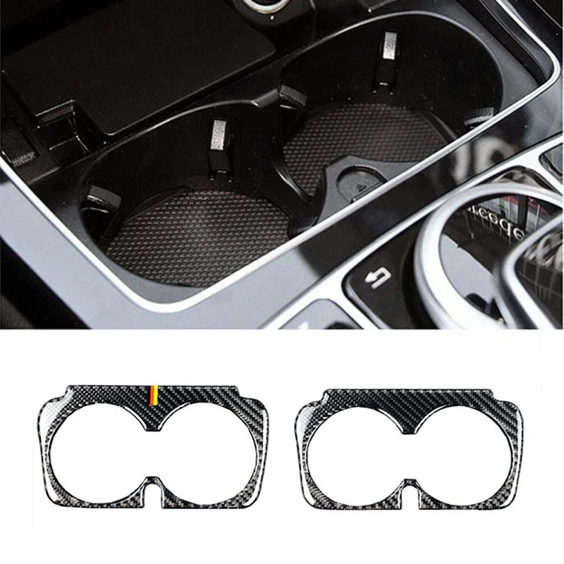 

10pcs Carbon Fiber Car Central Control Water Cup Holder Cover Trim for Mercedes-Benz C GLC E Class W205 X253 W213 2015-2019
