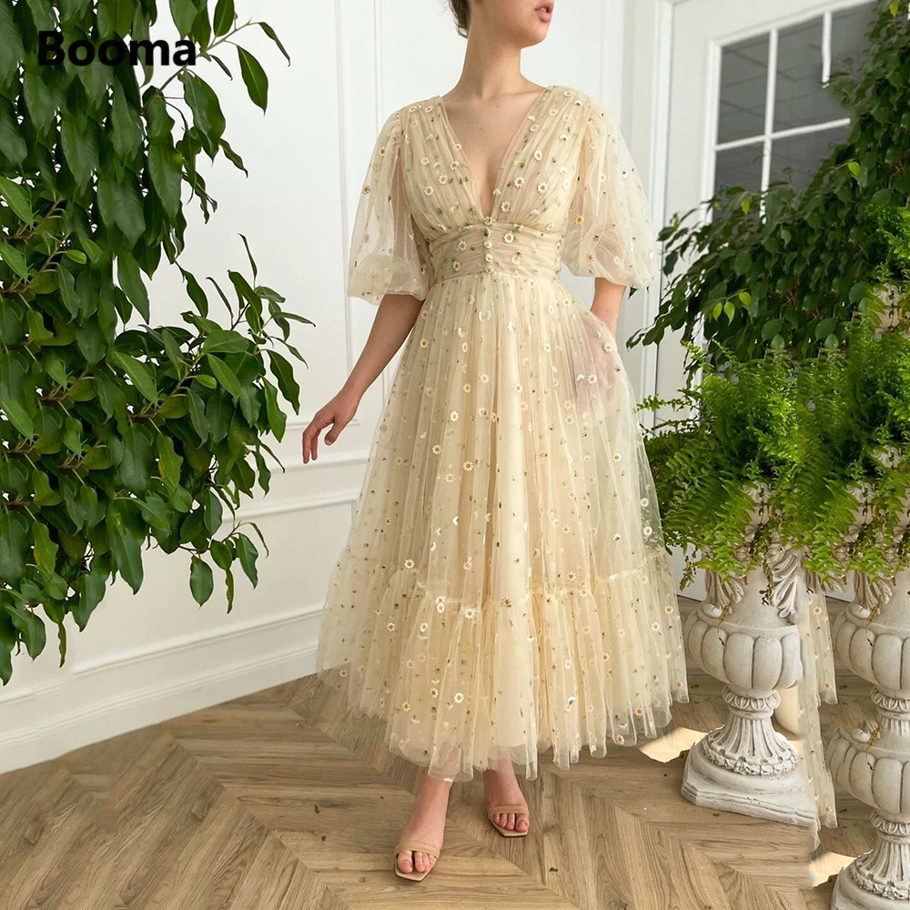 Glitter Tulle Midi Prom Dresses Spaghetti Straps Boned Tea-Length A-Line Wedding Party Dresses Formal Evening Gowns