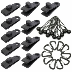 10pcs Outdoor Tent Tarp Canopy Clip Climbing Carabiner Windproof Awning Elastic Cord Rope Sets Camping Equipment