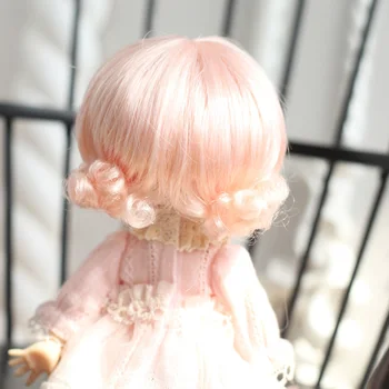 

5-6 Inches BJD Dolls Accessories Female Doll Wig Flower Braided Wig for 1/8 BJD Dolls - Light Pink/Golden