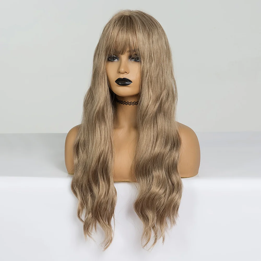 EASIHAIR длинные коричневые парики с челкой синтетические парики для черных женщин Glueless Волнистые Косплей парики Высокая температура натуральные волосы парик